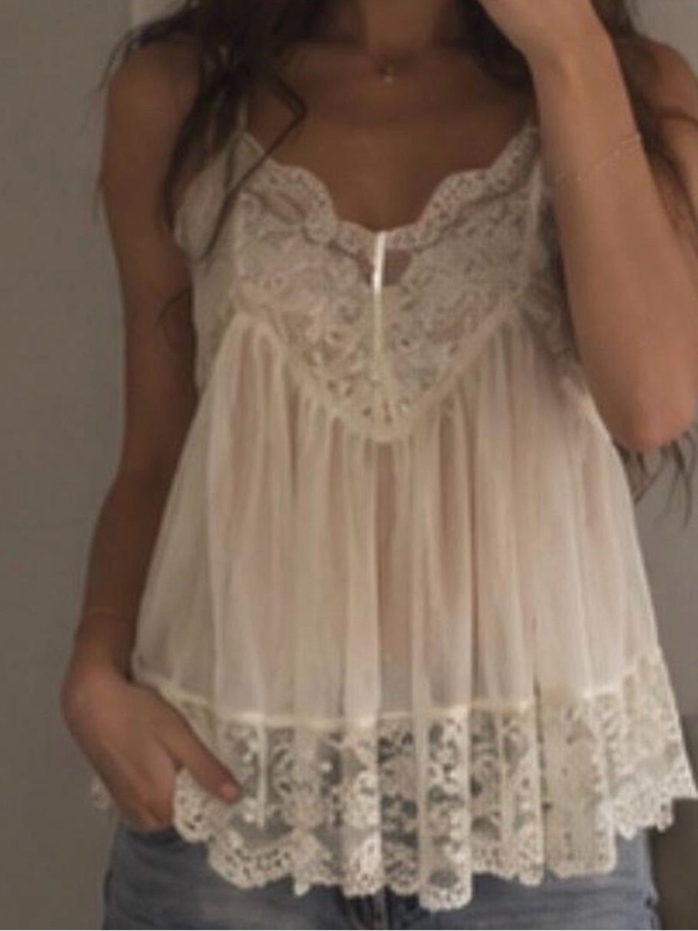American Vintage Cream Lace-Trim Babydoll camu
